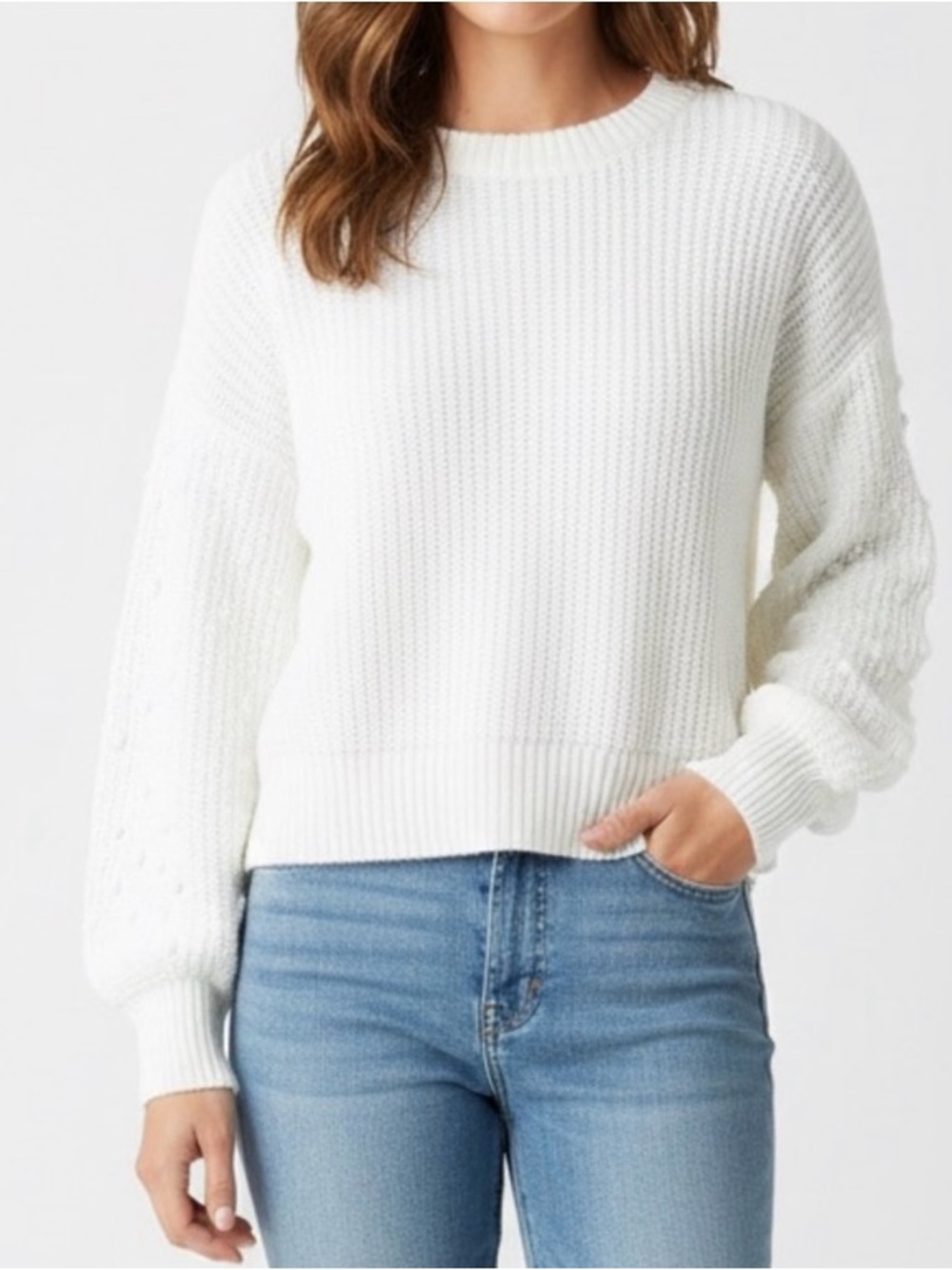 Women's White Crewneck Knit Sweater